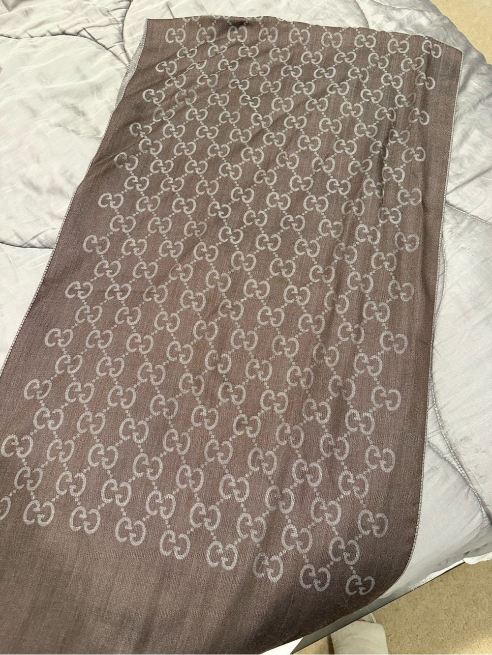 Gucci Brown Monogram Pattern Lightweight Scarf